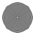 Abstract black round shape on white background. Optical illusion of distorted surface. Twisted stripes in circle. Stylized 3d Royalty Free Stock Photo