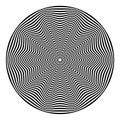 Abstract black round shape on white background. Optical illusion of distorted surface. Twisted stripes in circle. Stylized 3d Royalty Free Stock Photo