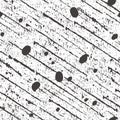 Abstract black scratched diagonal lines, specks and paint spatter. Seamless vector pattern on white background. Gritty Royalty Free Stock Photo
