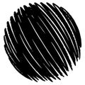 Abstract black scribbled circle with diagonal lines on white background Royalty Free Stock Photo