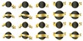 Abstract black seal gold ribbons. Vector set. Premium quality. Winner award. Stock image. Royalty Free Stock Photo