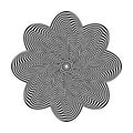 Abstract black shape on white background. Optical illusion of distorted surface. Twisted stripes. Stylized 3d surface. Vector Royalty Free Stock Photo
