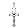 Abstract Black Simple Line Metal Sword Knife Dagger Blade Weapon Doodle Outline Element Vector Design Style Sketch Isolated