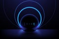 Abstract black sphere with circle blue light effect background