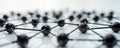 Abstract black spheres form complex network structure. Connections between nodes suggest communication system. Futuristic digital