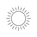 Abstract black sun thin line icon with rays isolated on white background.