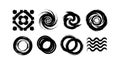 Abstract black swirl and circle brush stroke shapes vector illustration design elements Royalty Free Stock Photo