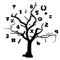 Abstract black tree with math numbers isolated on white background. Illustration Royalty Free Stock Photo