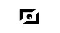 Abstract black vector camera icon with a stylized square frame and circular lens, minimalist flat design on white background for Royalty Free Stock Photo