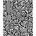 Bold And Striking Black And White Squiggly Line Drawing With Isolated Figures