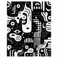 Abstract Black And White Art Print: Masks, Totems, And Squiggly Lines