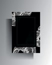 Black and white background with decorative textural hand drawn elements and frame