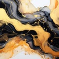 abstract black and white background with gold veins and stains, stone texture, alcohol ink Royalty Free Stock Photo