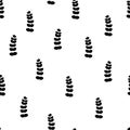 Abstract black and white background with plants, primitive organic seamless pattern