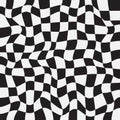Abstract black and white distorted checkered pattern
