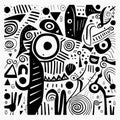 Abstract Minimalism: Expressive Black And White Doodles Inspired By Pre-columbian Art