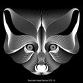 Abstract black and white drawing of raccoon head, line art