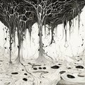 Dripping Paint: A Detailed Surrealist Black Drawing In Awe Of Awe Royalty Free Stock Photo