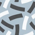 Abstract black and white elements on blue background. Vector seamless pattern. Royalty Free Stock Photo