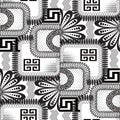 Abstract black and white floral greek vector seamless pattern. G Royalty Free Stock Photo