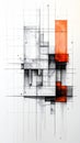 Abstract Black and White Geometric Composition with Orange Rectangles on White Background Royalty Free Stock Photo
