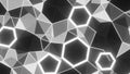 Abstract Geometric Pattern of Glowing Hexagons and Triangles in Black and White background texture Royalty Free Stock Photo