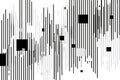 Abstract black and white geometric pattern featuring vertical lines and floating squares Royalty Free Stock Photo