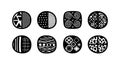 Abstract black and white geometric and swirl pattern circular vector icons set Royalty Free Stock Photo