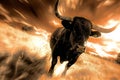 An abstract black and white image of an horned bull with sun streaks Royalty Free Stock Photo