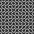 Abstract Black and White Metaballs path Geometric Seamless Pattern. Dark gray Metaball Shapes background. Thin white line maze