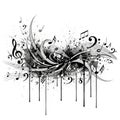 Abstract black and white musical notes swirl with splatter effect and dripping lines Royalty Free Stock Photo