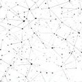 Abstract black and white network of dots and lines representing connections in space and complexity in design