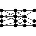 Abstract black and white neural network diagram with interconnected nodes representing artificial intelligence and machine Royalty Free Stock Photo
