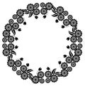 Abstract black and white ornament with decorative flowers. Raster clip art. Royalty Free Stock Photo