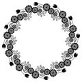 Abstract black and white ornament with decorative flowers. Raster clip art. Royalty Free Stock Photo