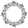 Abstract black and white ornament with decorative flowers. Raster clip art. Royalty Free Stock Photo