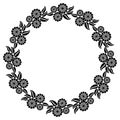 Abstract black and white ornament with decorative flowers. Raster clip art. Royalty Free Stock Photo