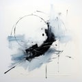 Abstract Black And White Painting With Intuitive Gestures And Circular Abstraction