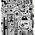 Abstract Black And White Doodle Illustration In The Style Of Moche Art