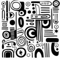 Abstract Black And White Doodle Poster With Simplified Line Work