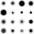 Abstract black and white radial patterns with spikes and dots isolated on transparent background Royalty Free Stock Photo