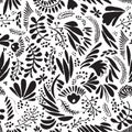 Abstract black and white repeatable seamless pattern, floral abstract elements on white background in beautiful pattern Royalty Free Stock Photo