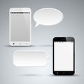 Abstract black and white smart phone with dialog bubble Royalty Free Stock Photo