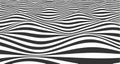 Abstract black and white striped 3d waves. Vector optical illusion. Ocean, sea art pattern. Linear op art dynamic Royalty Free Stock Photo