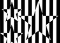 Abstract black and white striped pattern of stars and lines.
