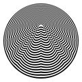 Abstract black and white striped round object. Geometric pattern with visual distortion effect. Optical illusion. Royalty Free Stock Photo