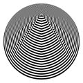 Abstract black and white striped round object. Geometric pattern with visual distortion effect. Optical illusion. Royalty Free Stock Photo