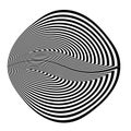 Abstract black and white striped round object. Geometric pattern with visual distortion effect. Optical illusion. Royalty Free Stock Photo