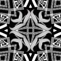 Abstract black and white vector seamless pattern. Greek style ornamenal geometric background. Repeat floral backdrop Royalty Free Stock Photo