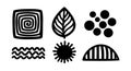 Abstract black and white vector shapes with spiral leaf dots waves sun and dome design elements Royalty Free Stock Photo